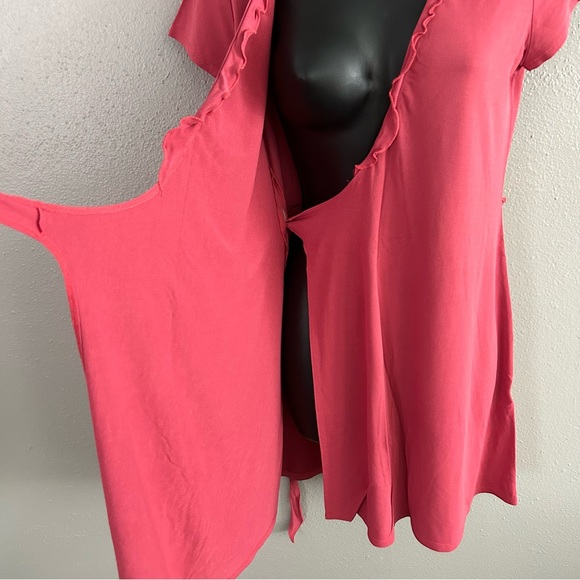 Vintage BCBG Mauve Pink Wrap Dress Size S Ruffle Lettuce Hem Neckline Y2K Barbie - Picture 8 of 10